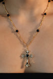 18K Real Gold Plated Black Gem Cross Necklace