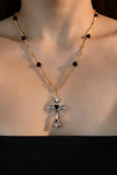 18K Real Gold Plated Black Gem Cross Necklace