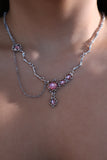 Platinum Plated Pink Glitter Gem Dangle Necklace