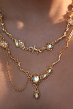 18K Real Gold Plated Opal Dangle Necklace