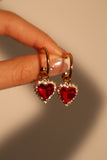 18K Real Gold Plated Red Gem Diamond Heart Earrings