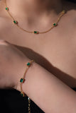 18K Real Gold Stainless Steel Multi Green Gems Necklace