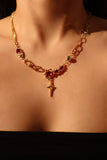 18K Real Gold Plated Red Gem Star Necklace