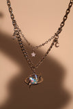 Platinum Plated Moonstone Saturn Star Necklace