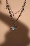 Platinum Plated Moonstone Saturn Star Necklace