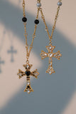 18K Real Gold Plated Black Gem Cross Necklace