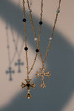 18K Real Gold Plated Black Gem Cross Necklace