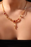 18K Real Gold Plated Red Gem Star Necklace