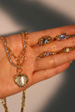 Gold 5 PCS Bundle- Y2K Gemstone Rings + Blue Opal Heart Necklace