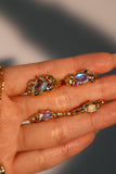 Gold 5 PCS Bundle- Y2K Gemstone Rings + Blue Opal Heart Necklace