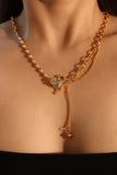 18K Real Gold Plated Moonstone Heart Pearls Necklace