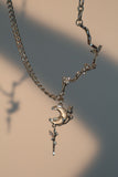 Platinum Plated Moon Star Necklace