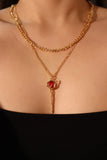 18K Real Gold Plated Red Rose Layer Necklace