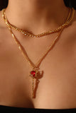 18K Real Gold Plated Red Rose Layer Necklace