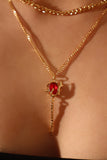 18K Real Gold Plated Red Rose Layer Necklace