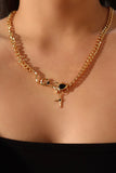 18K Real Gold Plated Black Gem Star Necklace