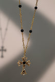 18K Real Gold Plated Black Gem Cross Necklace