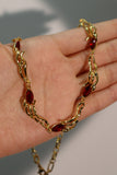 18K Real Gold Plated Multi Red Gems Wave Necklace