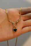 18K Real Gold Plated Black Heart Necklace