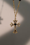 18K Real Gold Plated Black Gem Cross Necklace