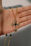 18K Real Gold Plated Black Gem Cross Necklace