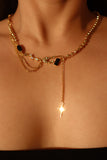 18K Real Gold Plated Black Gem Star Dangle Necklace