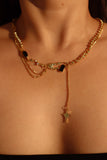 18K Real Gold Plated Black Gem Star Dangle Necklace