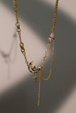 18K Real Gold Plated Purple Gem Moon Star Necklace