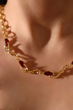 18K Real Gold Plated Multi Red Gems Wave Necklace