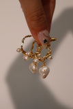 18K Real Gold Foil Pearl Hoop Earrings