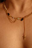 18K Real Gold Plated Black Gem Star Dangle Necklace