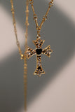 18K Real Gold Plated Black Gem Cross Necklace