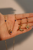 14K Gold Blue Gem Moon Star Necklace