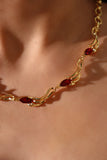 18K Real Gold Plated Multi Red Gems Wave Necklace