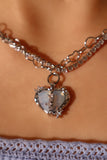 Platinum Plated Blue Opal Heart Necklace