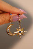 18K Gold Vermeil Moon Star Color Gem Earrings