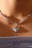 Platinum Plated Blue Opal Heart Necklace