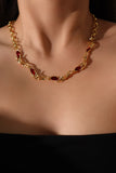 18K Real Gold Plated Multi Red Gems Wave Necklace