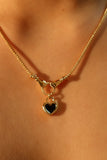 18K Real Gold Plated Black Heart Necklace