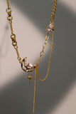 18K Real Gold Plated Purple Gem Moon Star Necklace