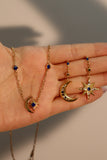 14K Gold Blue Gem Moon Star Necklace