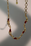 18K Real Gold Plated Multi Red Gems Wave Necklace