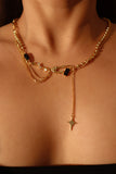 18K Real Gold Plated Black Gem Star Dangle Necklace