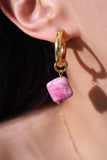 18K Real Gold Stainless Steel Natural Pink Stone Earrings