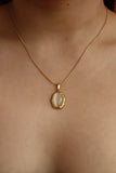 18K Real Gold Stainless Steel Natural White Opal Pendant Necklace