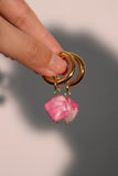 18K Real Gold Stainless Steel Natural Pink Stone Earrings