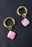 18K Real Gold Stainless Steel Natural Pink Stone Earrings