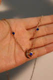 14K Gold Blue Gem Moon Star Necklace