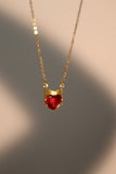 18K Gold Stainless Steel Red Heart Crown Necklace