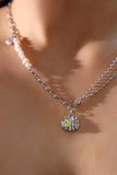 Platinum Plated Color Gems Sea Shell Pearls Necklace